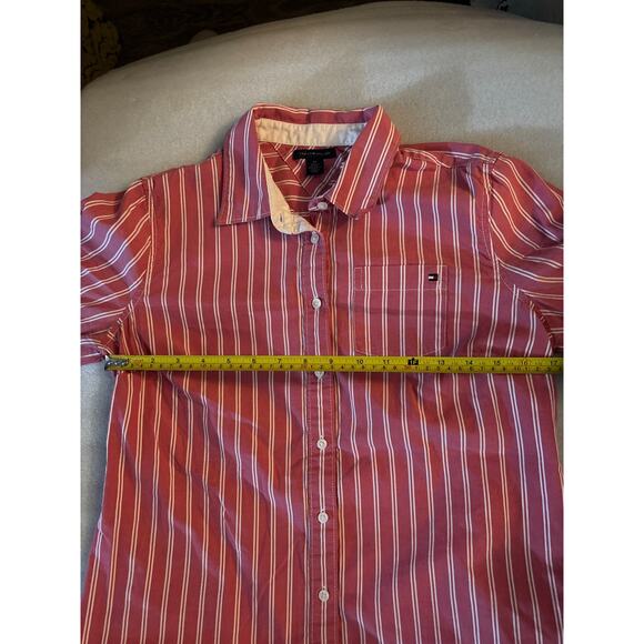 Tommy Hilfiger Women's Red Striped Button Down Shirt M Classic Preppy Cherrygirl - Picture 6 of 12